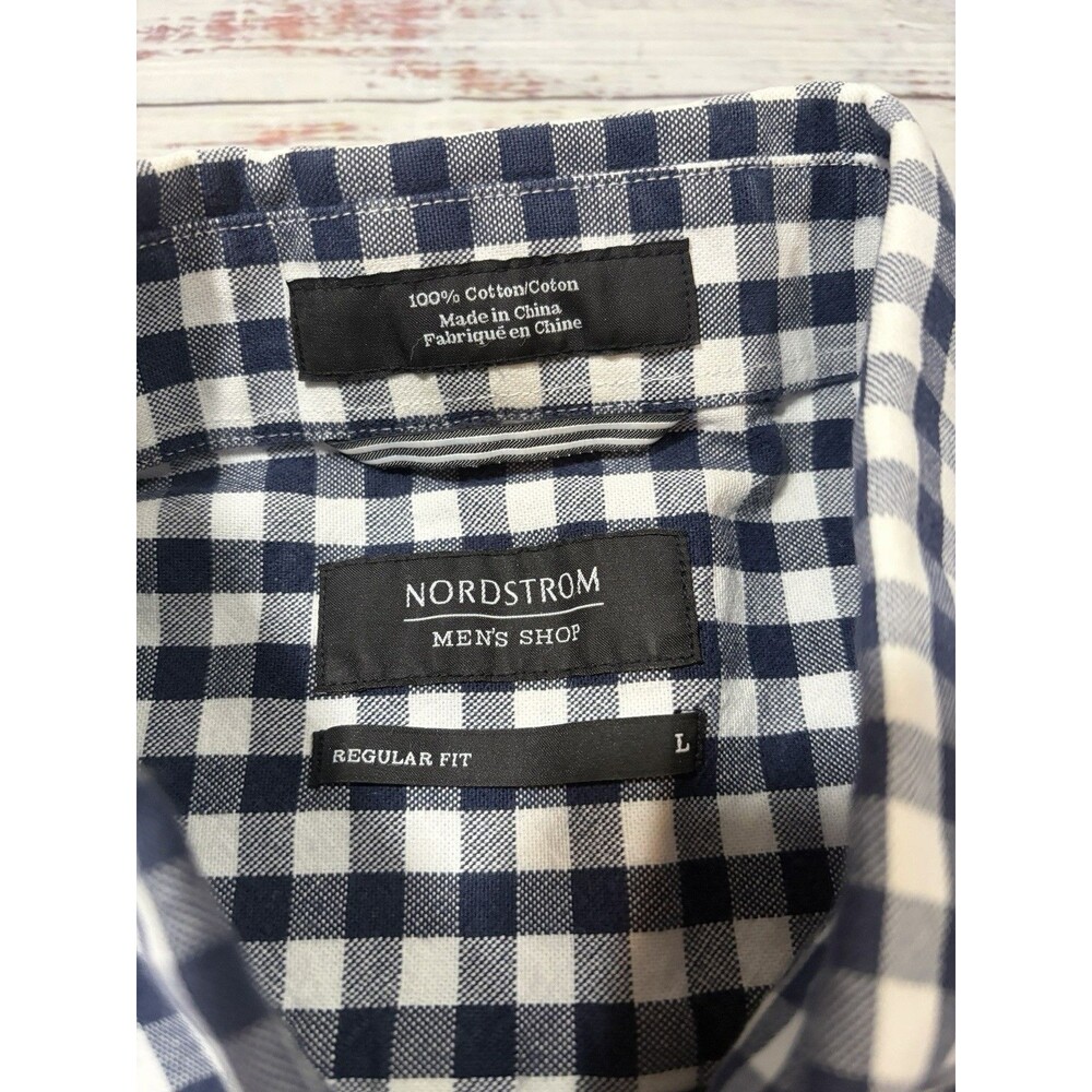 Nordstrom Men’s Regular Fit Dress Shirt Button Down Size Large Black White Plaid - Picture 3 of 11